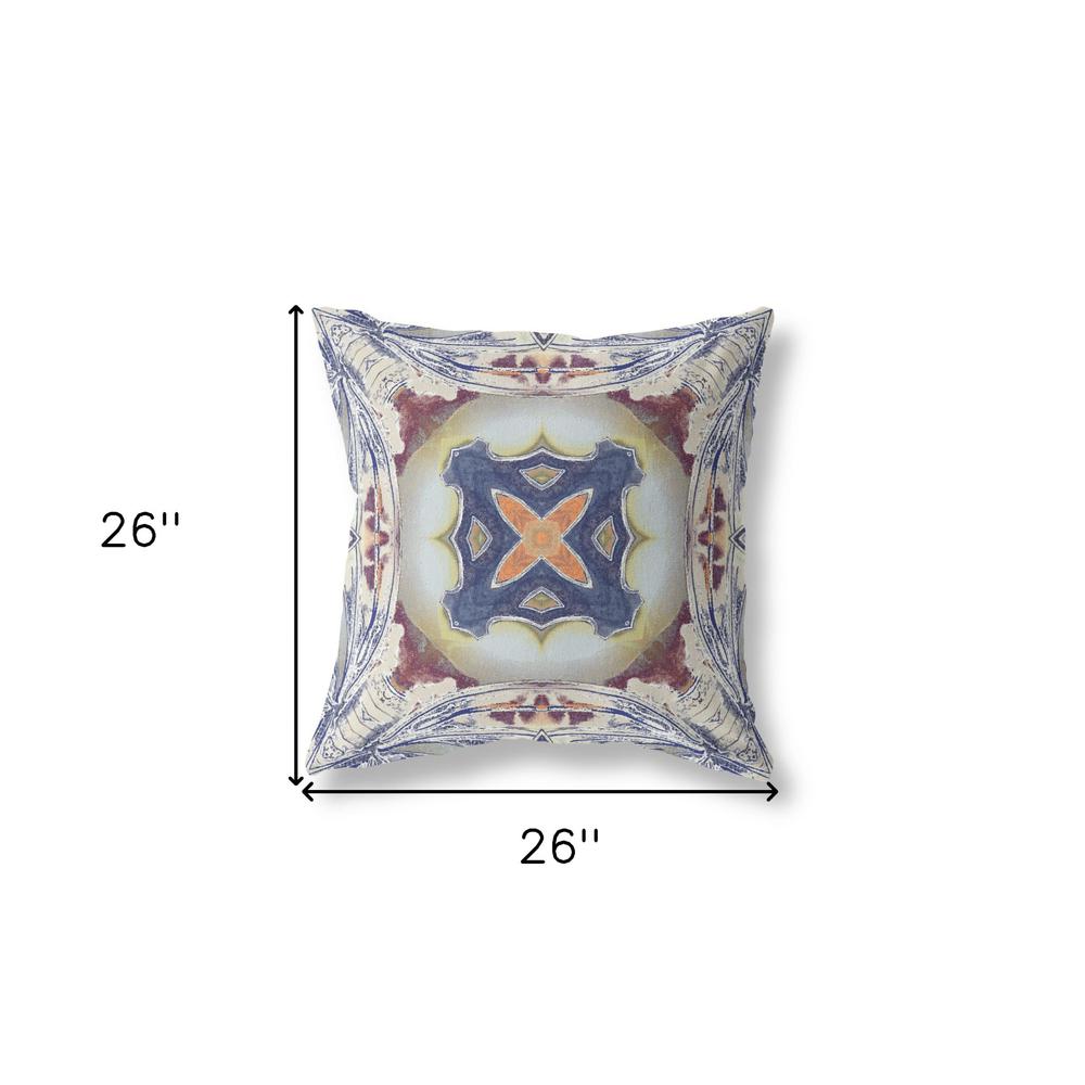 26"x26" Grey Brown Indigo Zippered Broadcloth Geometric Throw Pillow. Picture 6