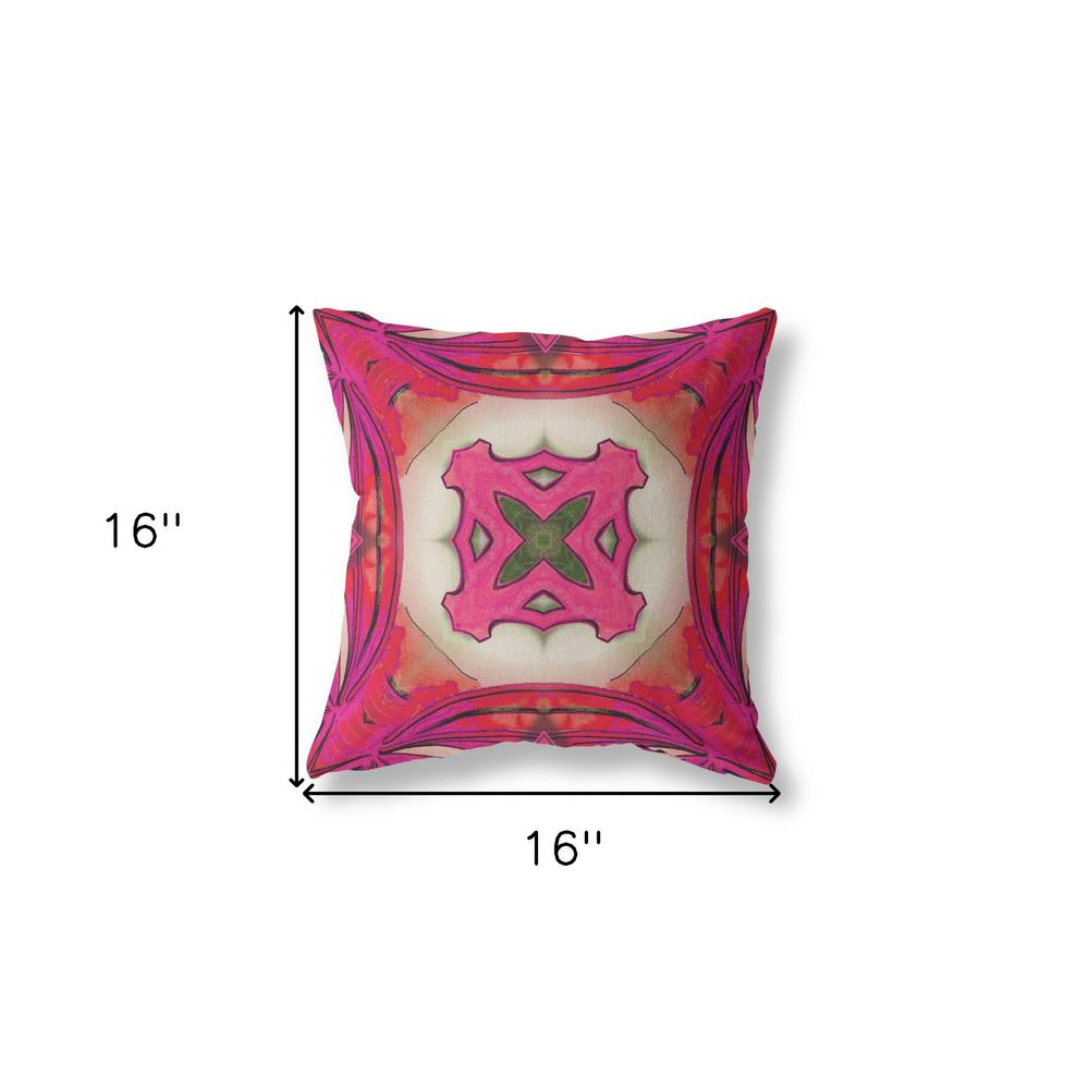 16"x16" Hot Pink Zippered Broadcloth Geometric Throw Pillow. Picture 6