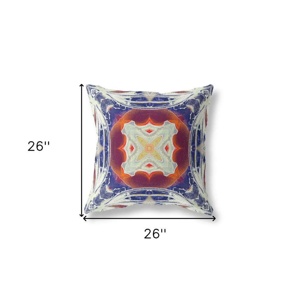26"x26" Indigo Orange Magenta White Zippered Broadcloth Geometric Throw Pillow. Picture 6