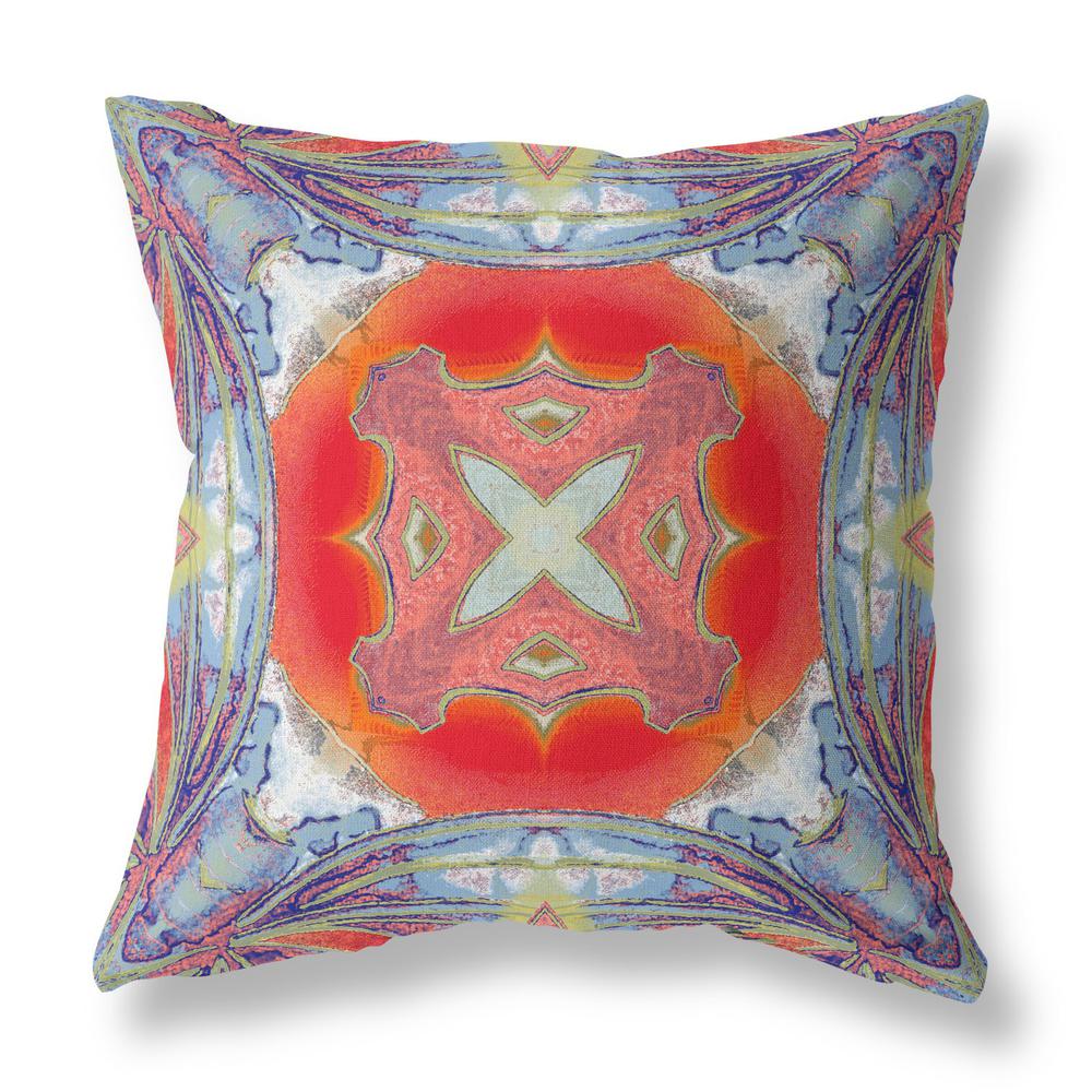 18"x18" Muted Blue Hot Orange Zippered Broadcloth Geometric Throw Pillow. Picture 1