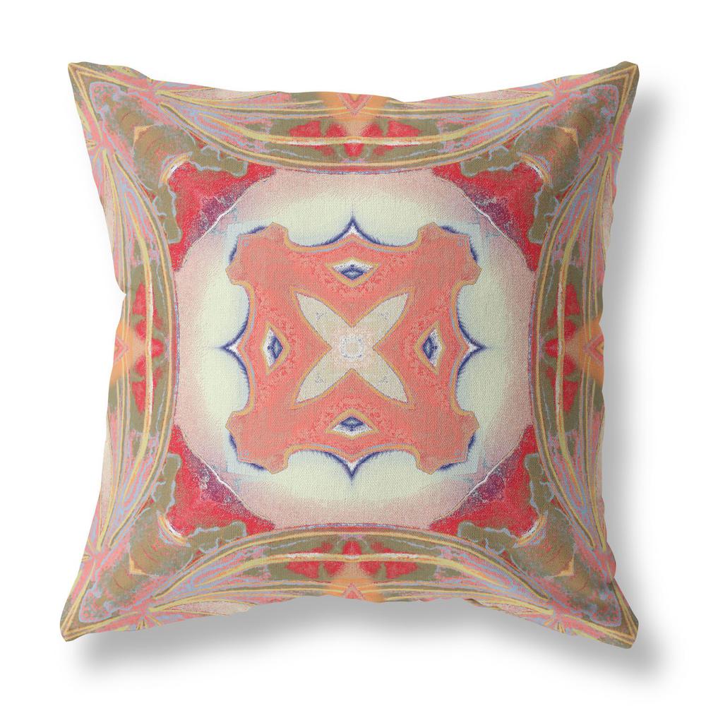 16"x16" Muted Green Pink Peach Red Zippered Broadcloth Geometric Throw Pillow. Picture 1