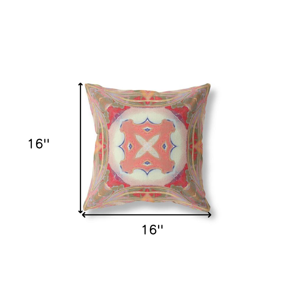 16"x16" Muted Green Pink Peach Red Zippered Broadcloth Geometric Throw Pillow. Picture 6