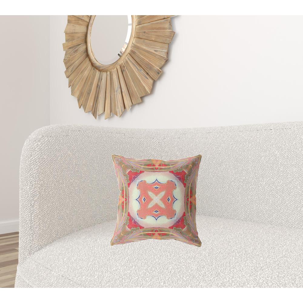 16"x16" Muted Green Pink Peach Red Zippered Broadcloth Geometric Throw Pillow. Picture 2
