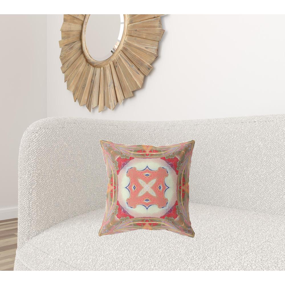 18"x18" Muted Green Pink Peach Red Zippered Broadcloth Geometric Throw Pillow. Picture 2