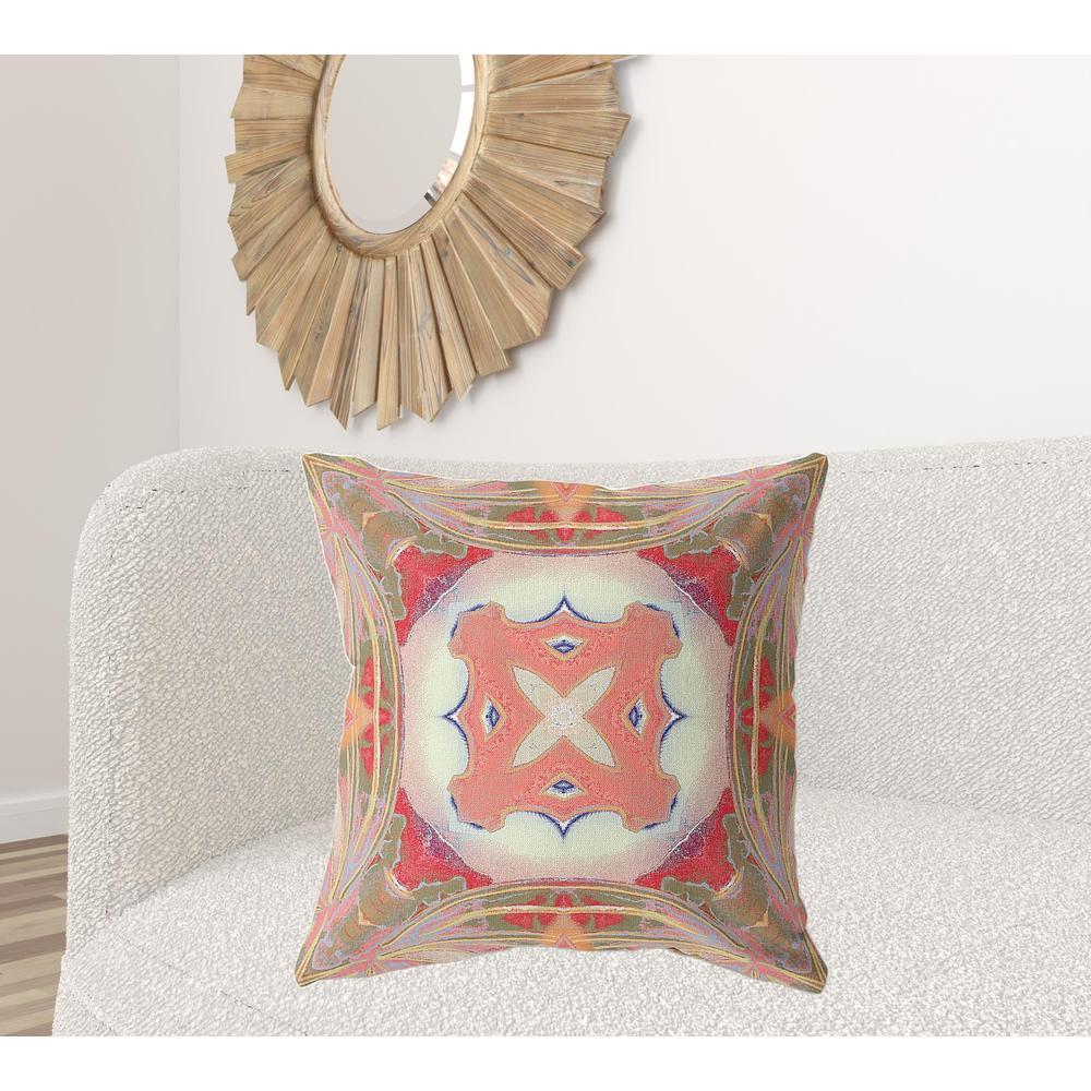 26"x26" Muted Green Pink Peach Red Zippered Broadcloth Geometric Throw Pillow. Picture 2
