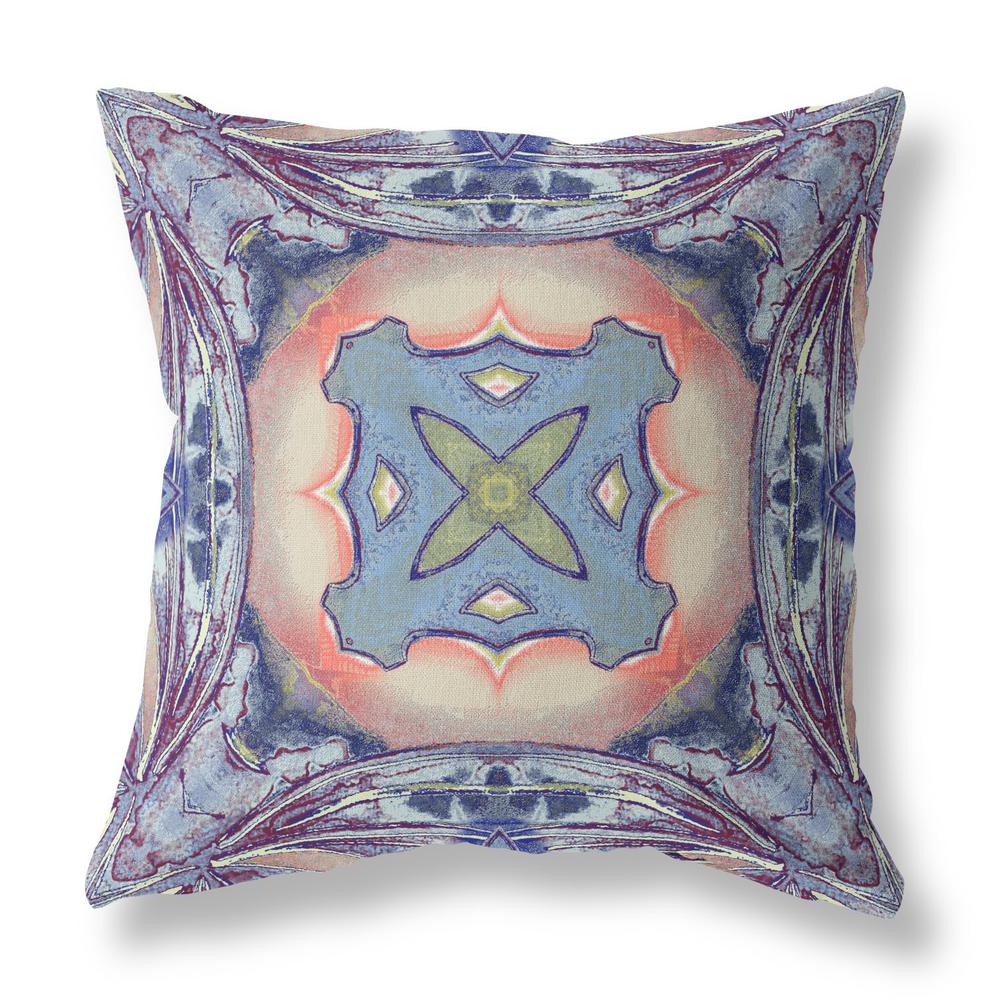 16"x16" Sky Blue Indigo Muted Peach Zippered Broadcloth Geometric Throw Pillow. Picture 1