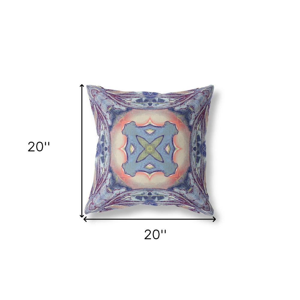 20"x20" Sky Blue Indigo Muted Peach Zippered Broadcloth Geometric Throw Pillow. Picture 6