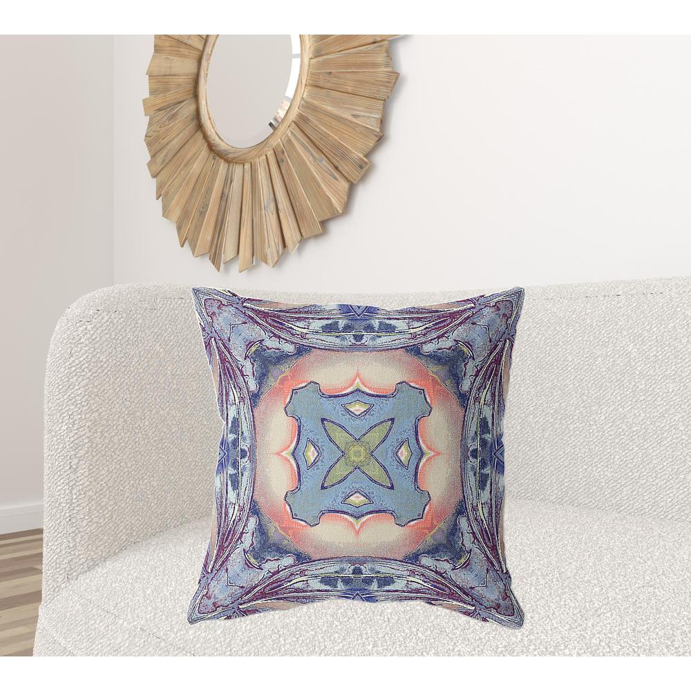 26"x26" Sky Blue Indigo Muted Peach Zippered Broadcloth Geometric Throw Pillow. Picture 2
