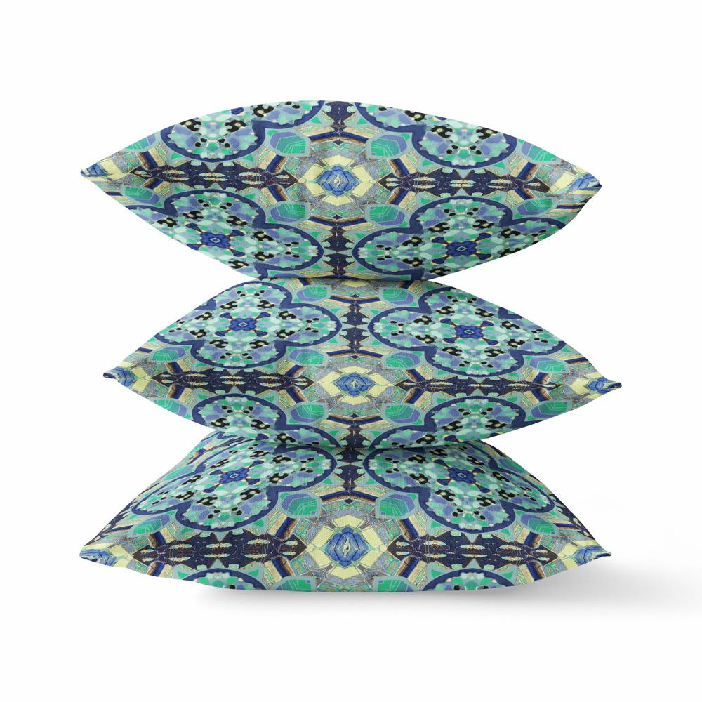 16" X 16" Aqua Zippered Geometric Indoor Outdoor Throw Pillow Cover & Insert. Picture 2