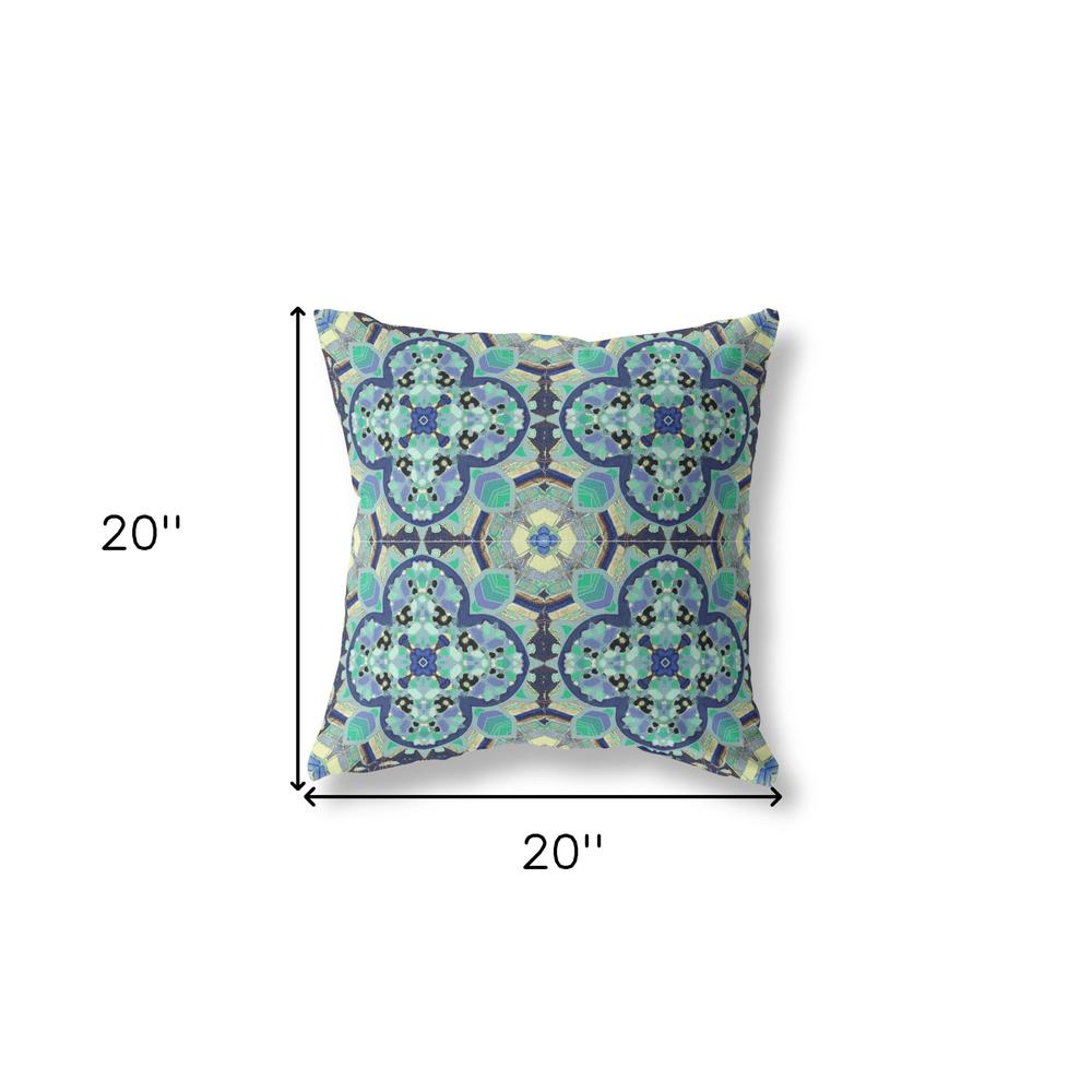 20" X 20" Aqua Zippered Geometric Indoor Outdoor Throw Pillow Cover & Insert. Picture 4