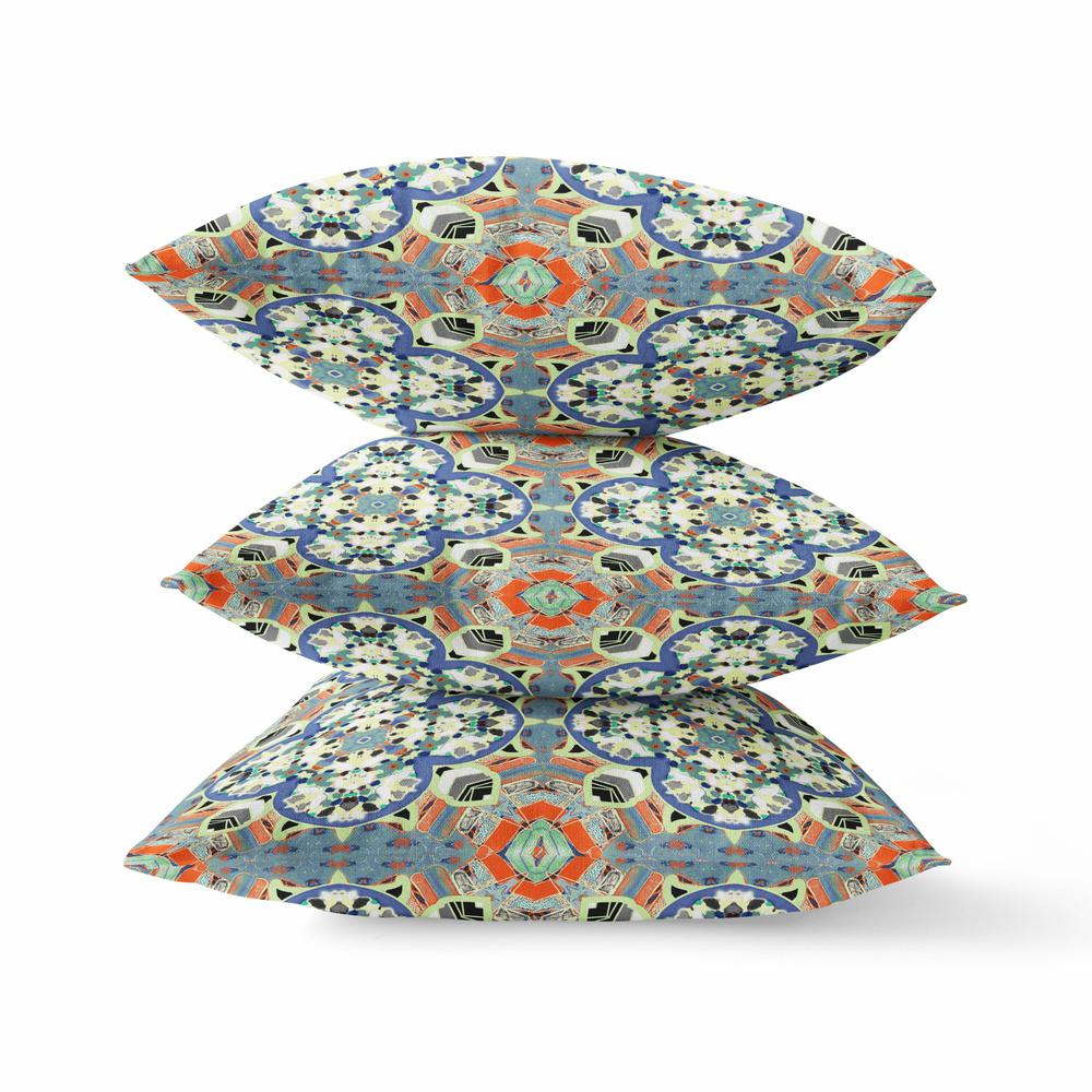 Blue, Orange Zippered Geometric Indoor Outdoor Throw Pillow Cover & Insert. Picture 2