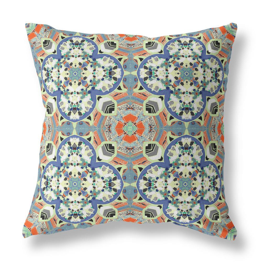Blue, Orange Zippered Geometric Indoor Outdoor Throw Pillow Cover & Insert. Picture 1