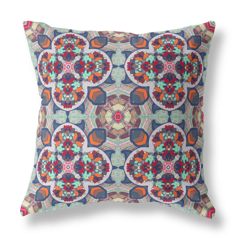 Blue, Orange Zippered Geometric Indoor Outdoor Throw Pillow Cover & Insert. Picture 1