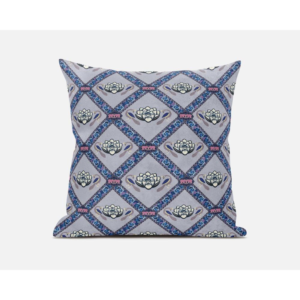 16"x16" Gray Sea Blue Pink Zippered Suede Geometric Throw Pillow. Picture 1