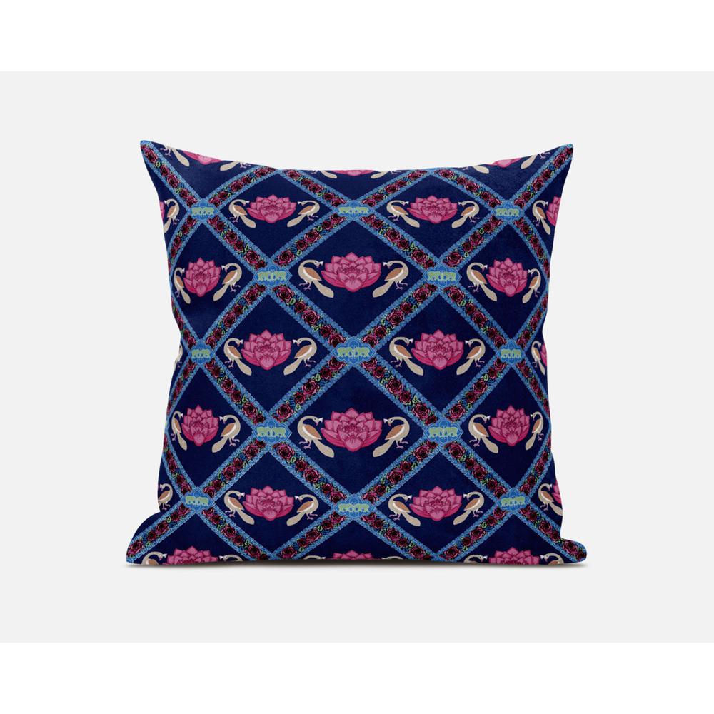 18"x18" Indigo Pink Zippered Suede Geometric Throw Pillow. Picture 1