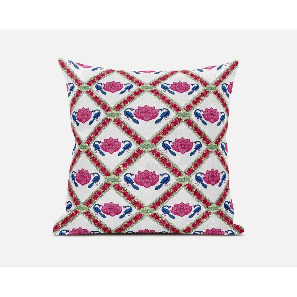 18"x18" Pink Blue White Zippered Suede Geometric Throw Pillow. Picture 1