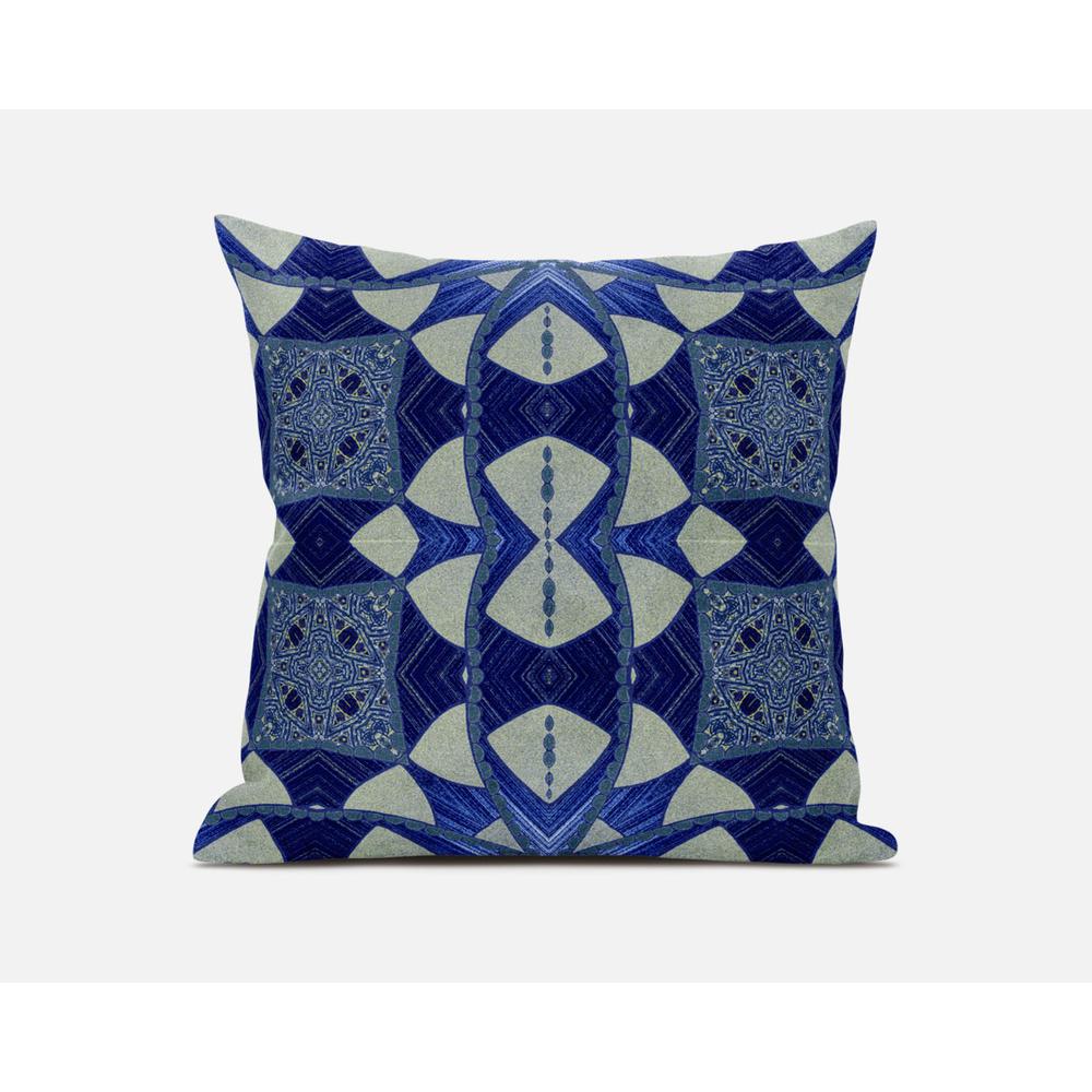 16"x16" Dark Muted Blue Zippered Suede Geometric Throw Pillow. Picture 1
