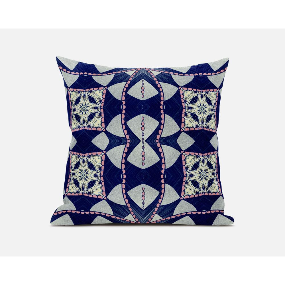 20"x20" Indigo Pink Zippered Suede Geometric Throw Pillow. Picture 1