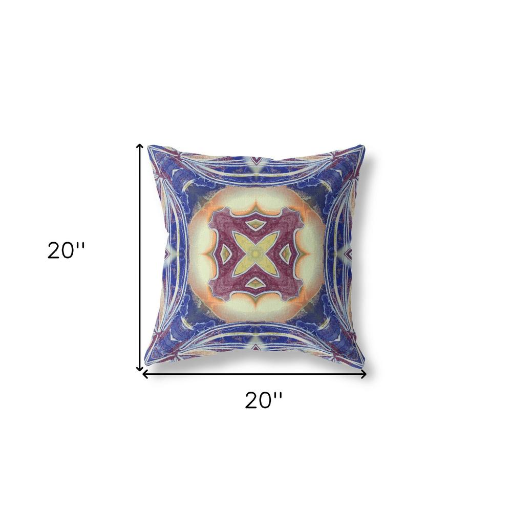 20"x20" Blue Muted Orange Cream Zippered Suede Geometric Throw Pillow. Picture 5