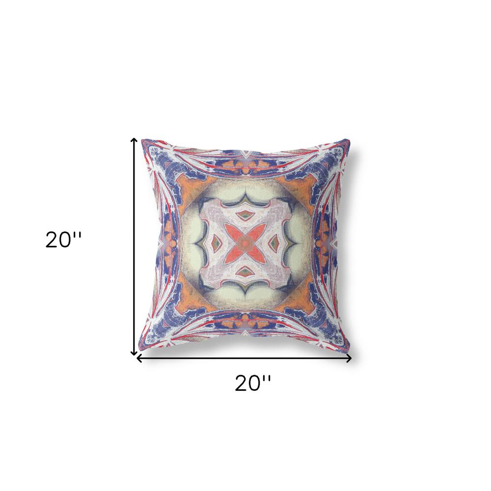 20"x20" Blue Orange Muted Yellow White Zippered Suede Geometric Throw Pillow. Picture 6