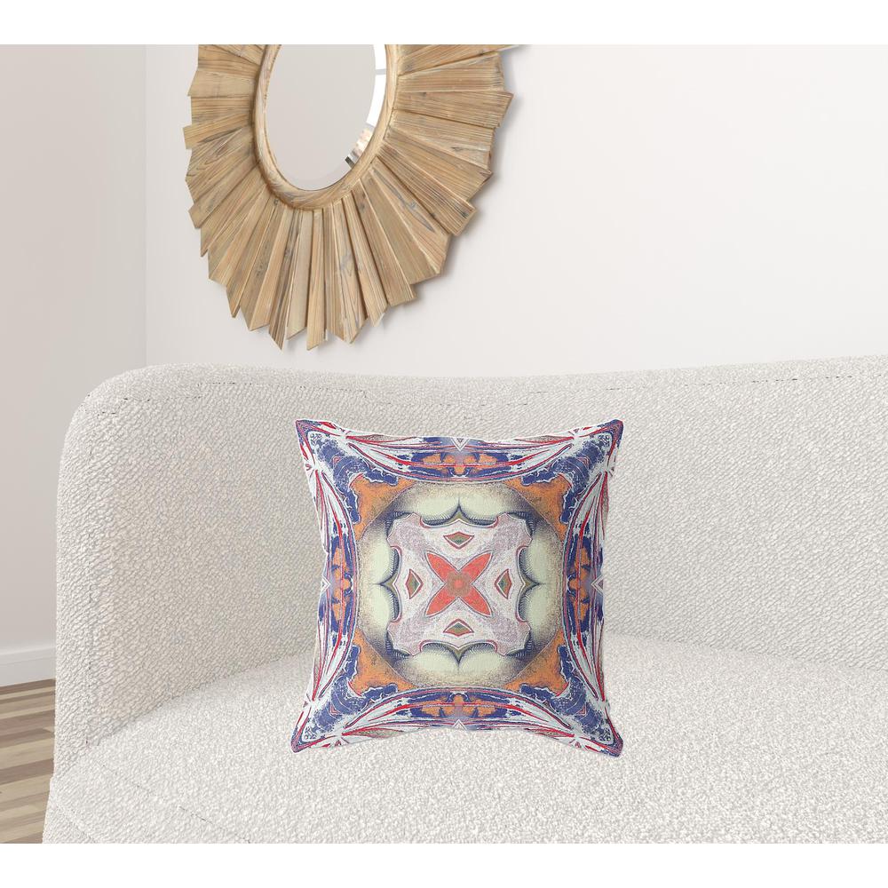 20"x20" Blue Orange Muted Yellow White Zippered Suede Geometric Throw Pillow. Picture 3