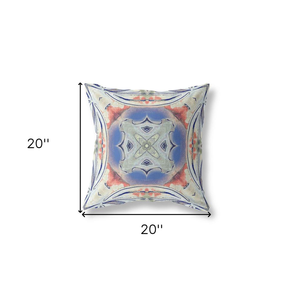 20"x20" Cream Peach Evening Blue Zippered Suede Geometric Throw Pillow. Picture 6