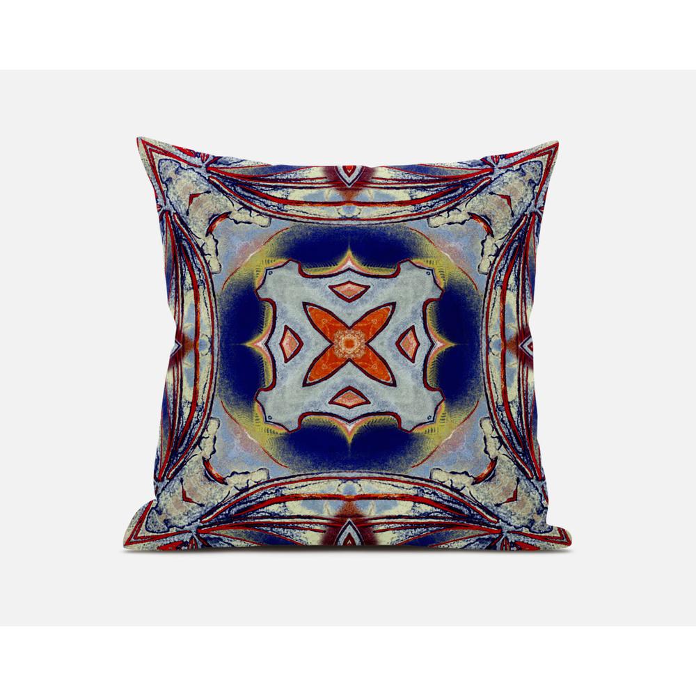16"x16" Gray Red Orange Midnight Blue Zippered Suede Geometric Throw Pillow. Picture 1
