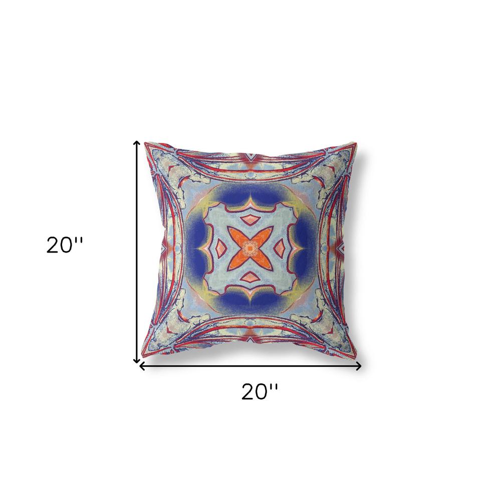 20"x20" Gray Red Orange Midnight Blue Zippered Suede Geometric Throw Pillow. Picture 5