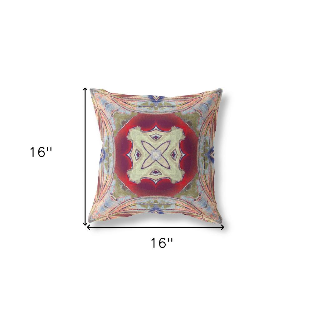 16"x16" Grey Green Magenta Red Zippered Suede Geometric Throw Pillow. Picture 5