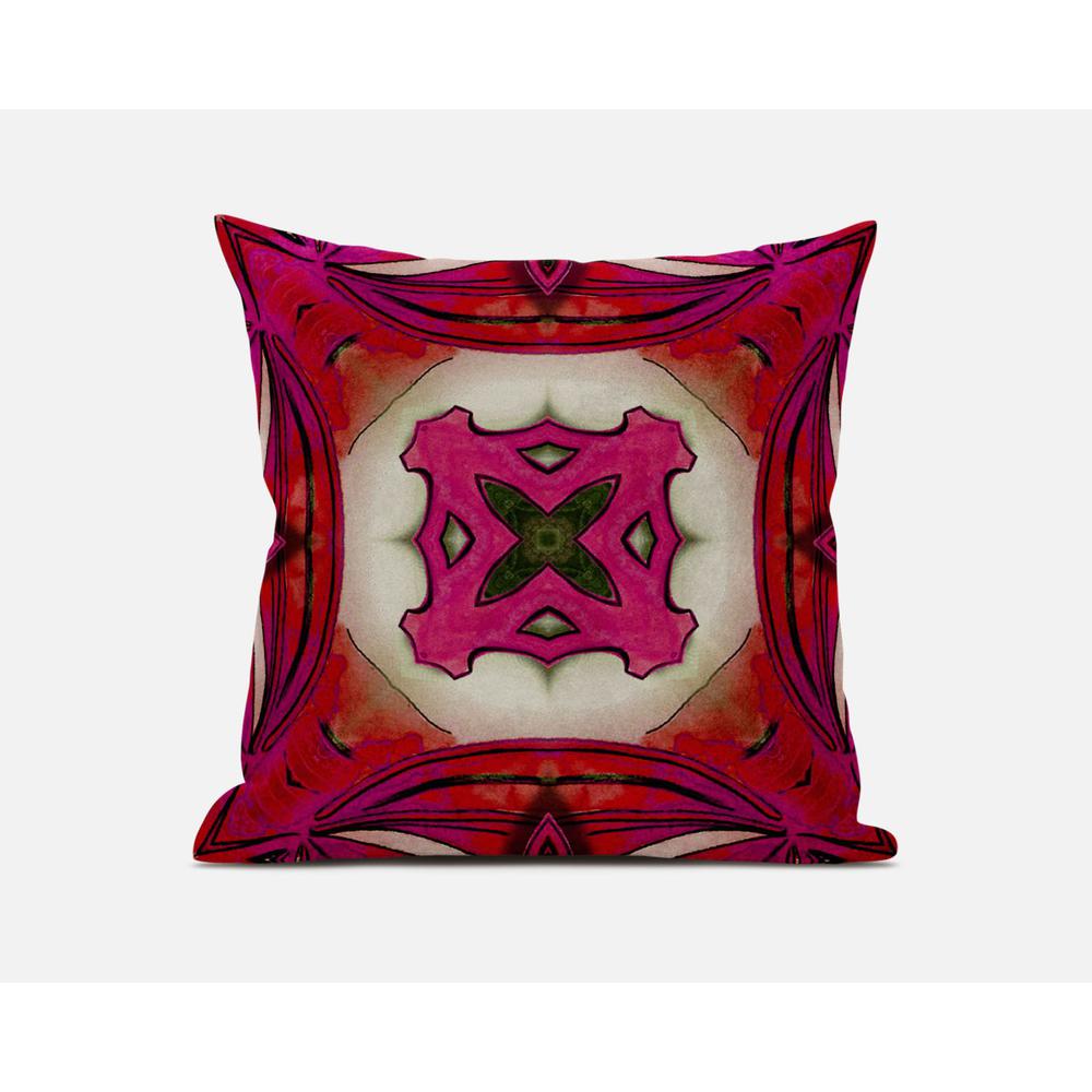 20"x20" Hot Pink Zippered Suede Geometric Throw Pillow. Picture 1