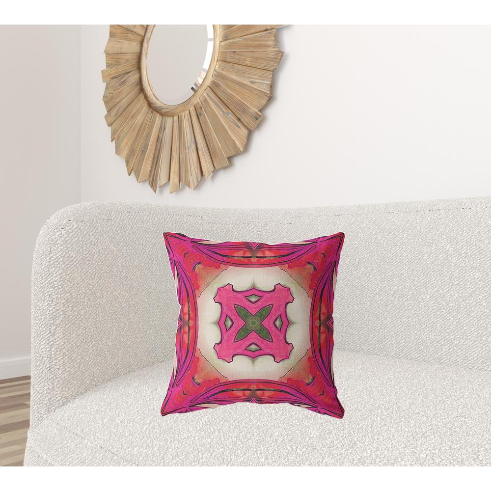 20"x20" Hot Pink Zippered Suede Geometric Throw Pillow. Picture 3