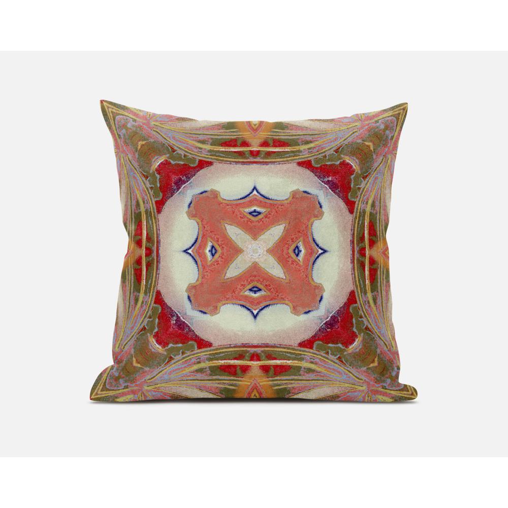 16" X 16" Muted Red Zippered Geometric Indoor Outdoor Throw Pillow. Picture 1