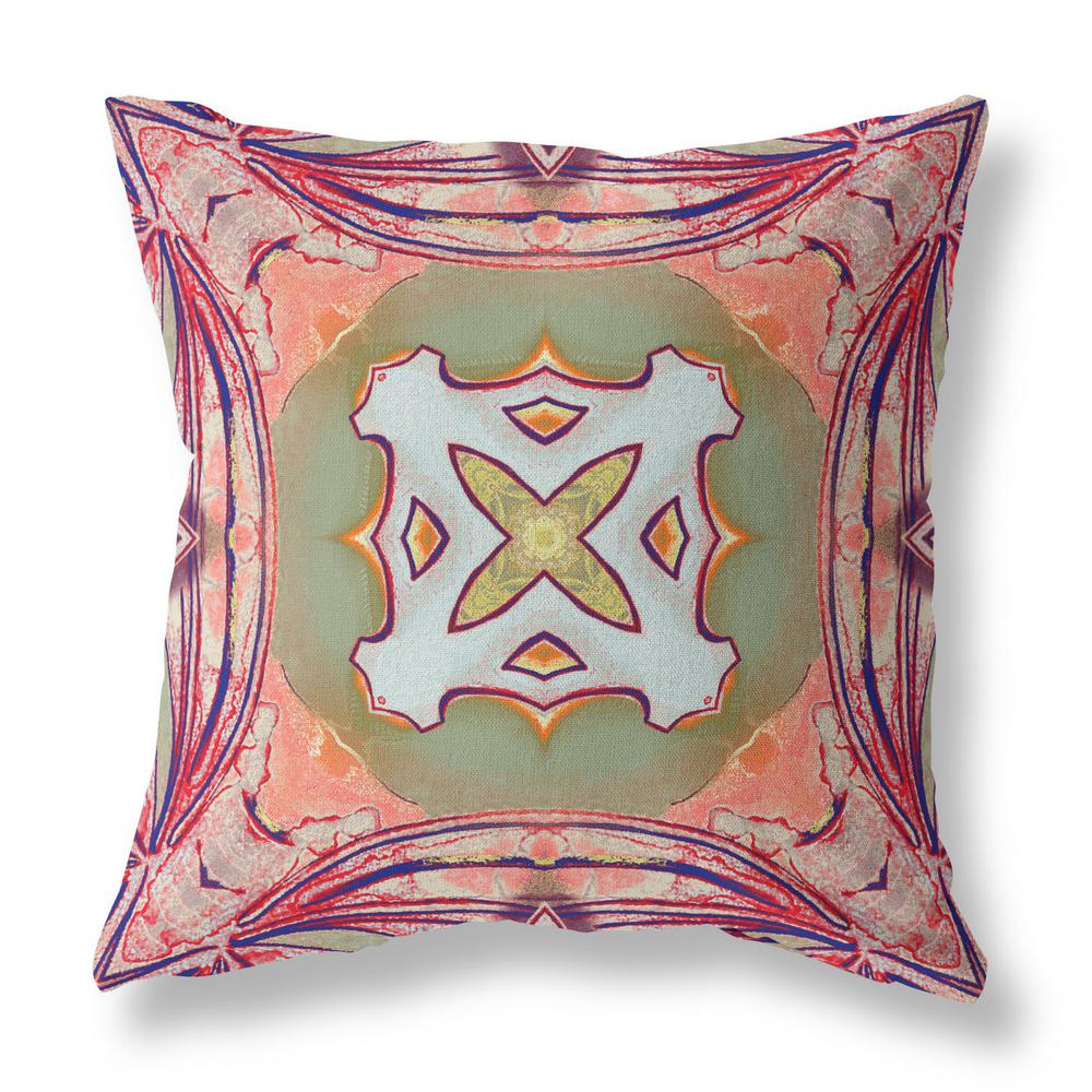 20"x20" Peach Magenta Green Zippered Suede Geometric Throw Pillow. Picture 2
