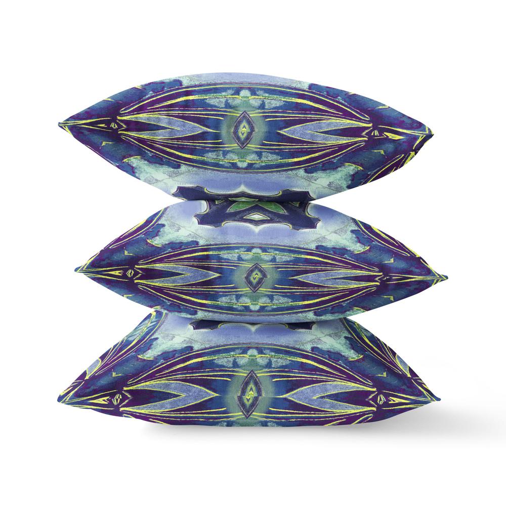 18" X 18" Peacock And Blue Zippered Geometric Indoor Outdoor Throw Pillow. Picture 4