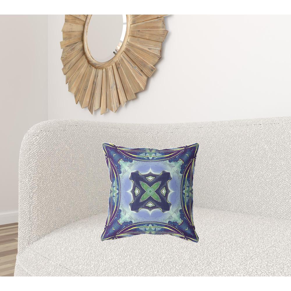 18" X 18" Peacock And Blue Zippered Geometric Indoor Outdoor Throw Pillow. Picture 3