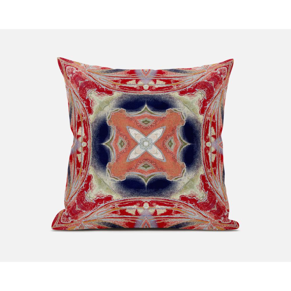 16" X 16" Red And Cream Zippered Geometric Indoor Outdoor Throw Pillow. Picture 1