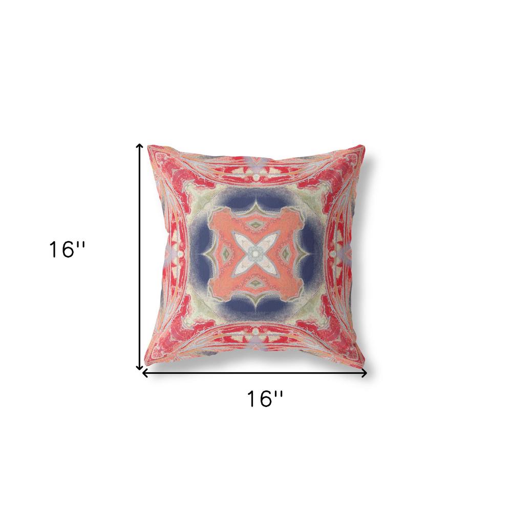 16" X 16" Red And Cream Zippered Geometric Indoor Outdoor Throw Pillow. Picture 6