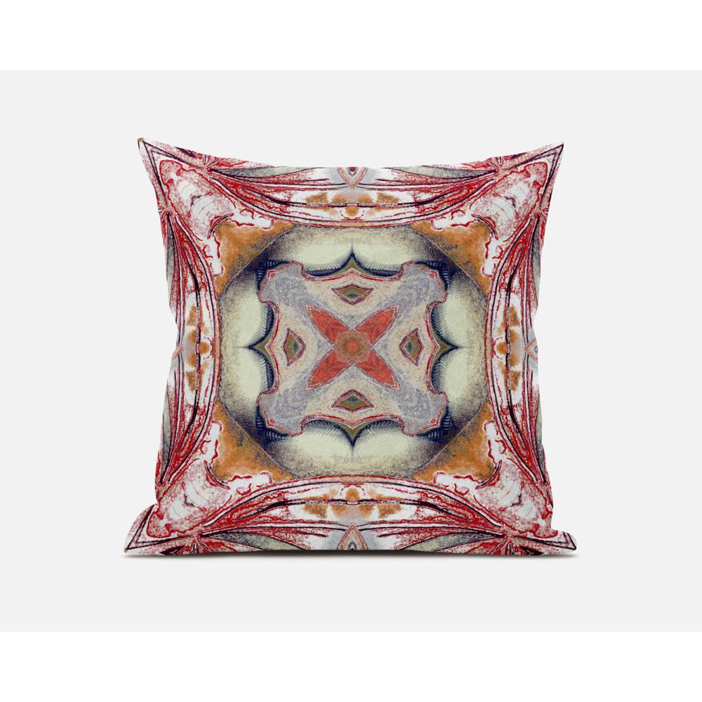 20"x20" Rustic Red Orange Zippered Suede Geometric Throw Pillow. Picture 1