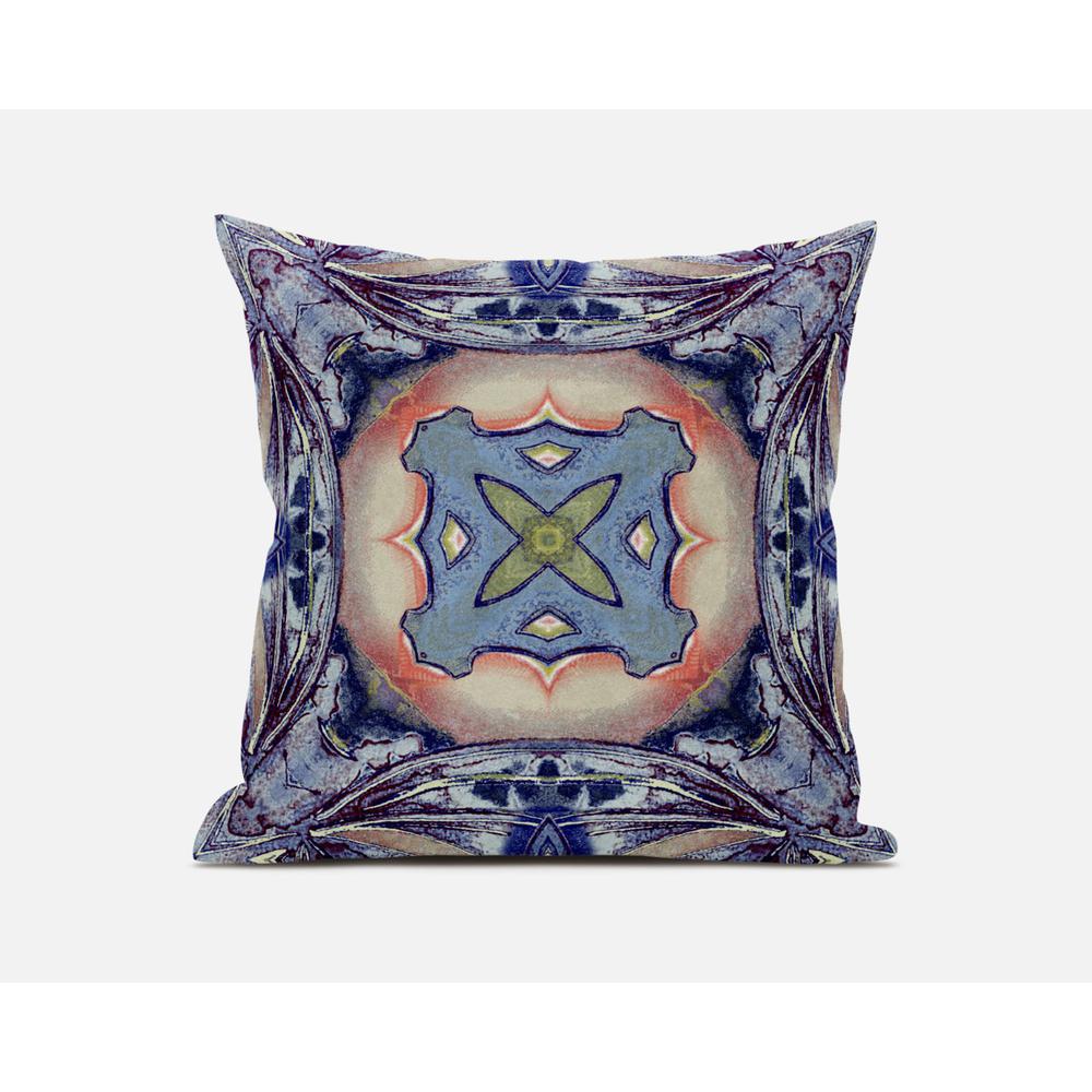 16" X 16" Sky Blue And Peach Zippered Geometric Indoor Outdoor Throw Pillow. Picture 1