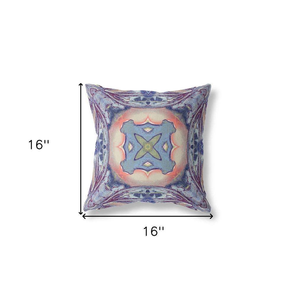 16" X 16" Sky Blue And Peach Zippered Geometric Indoor Outdoor Throw Pillow. Picture 5