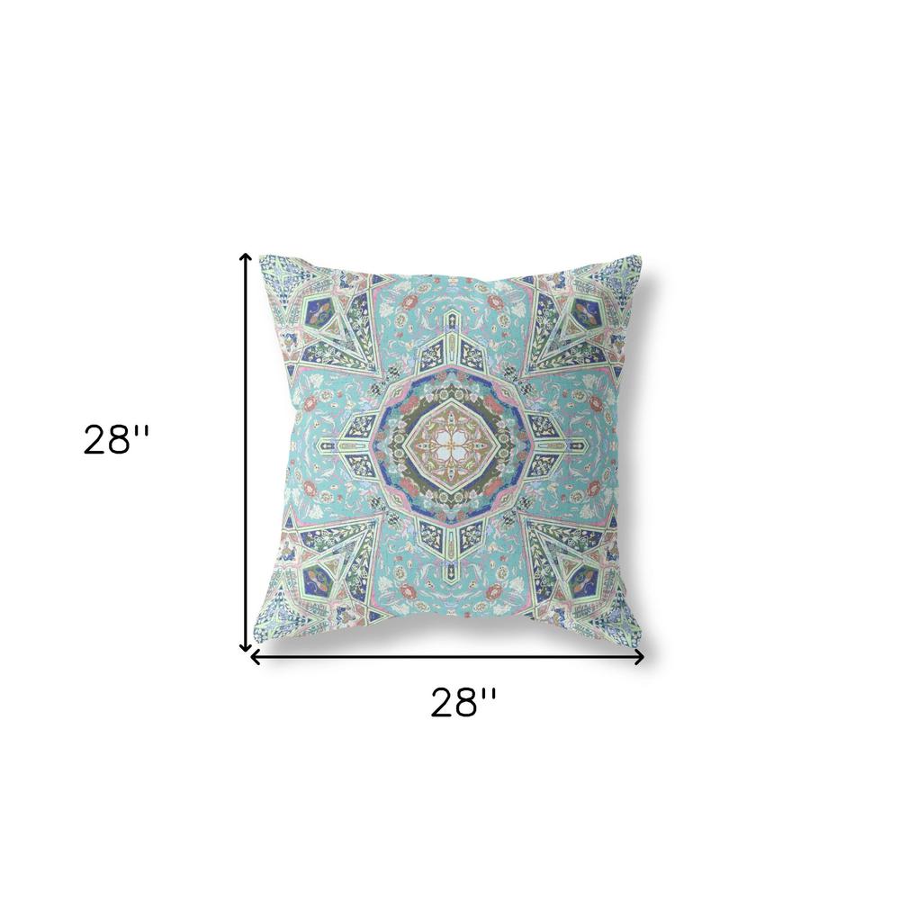 28" X 28" Aqua Blown Seam Geometric Indoor Outdoor Throw Pillow Cover & Insert. Picture 4