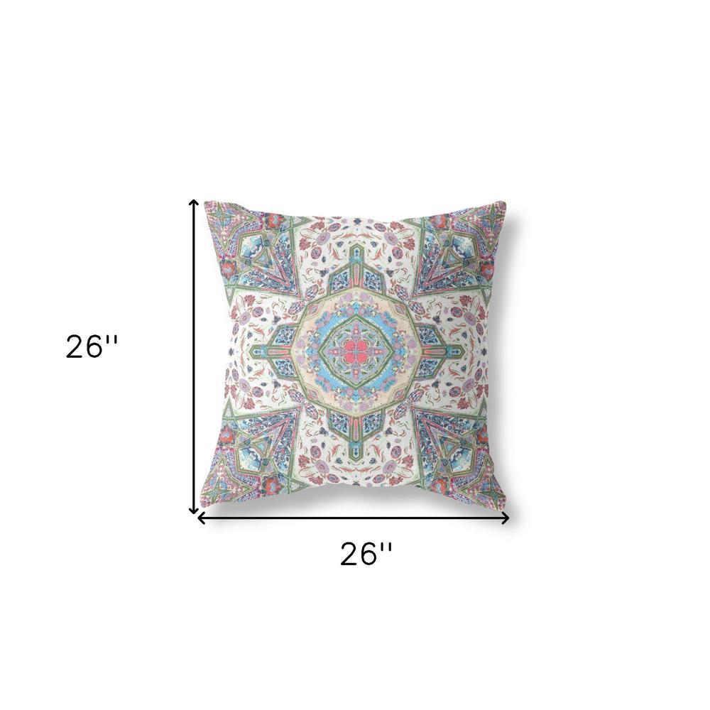 Pink, Green Blown Seam Geometric Indoor Outdoor Throw Pillow Cover & Insert. Picture 4