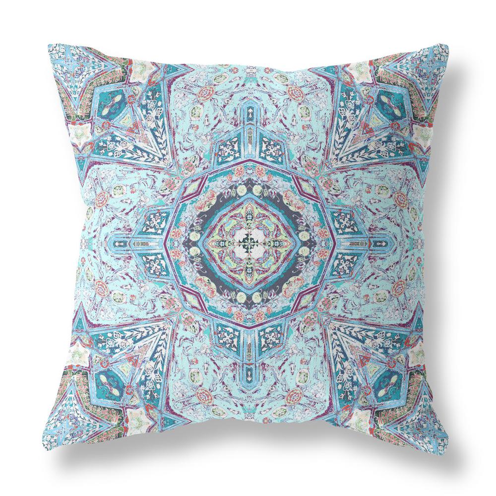 Light Blue Blown Seam Geometric Indoor Outdoor Throw Pillow Cover & Insert. Picture 1