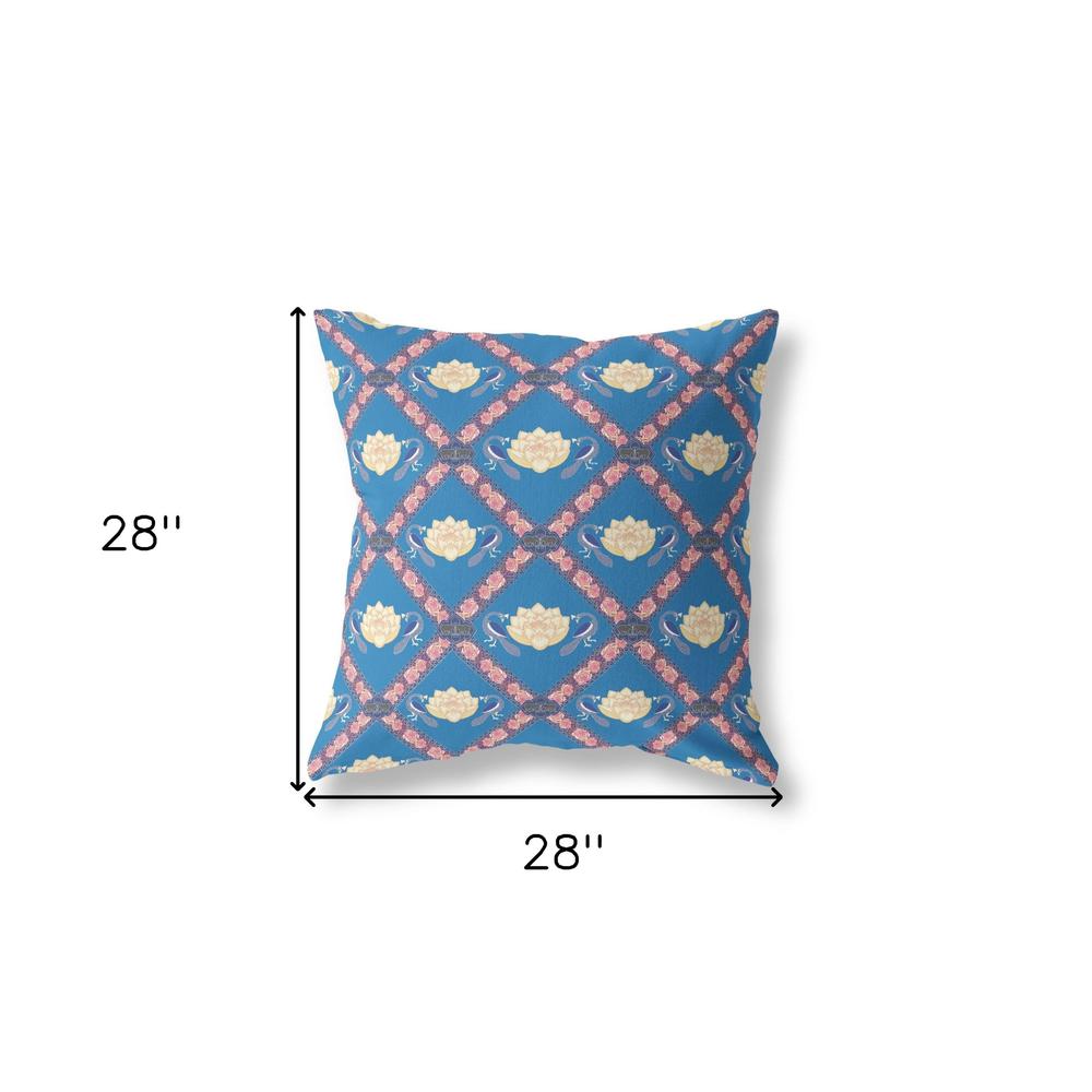 28" X 28" Blue And Pink Blown Seam Geometric Indoor Outdoor Throw Pillow. Picture 5