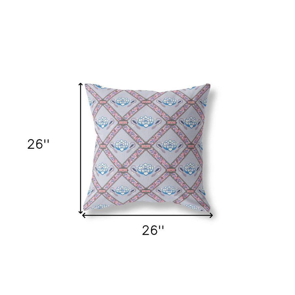 26" X 26" Gray And Pink Blown Seam Geometric Indoor Outdoor Throw Pillow. Picture 5