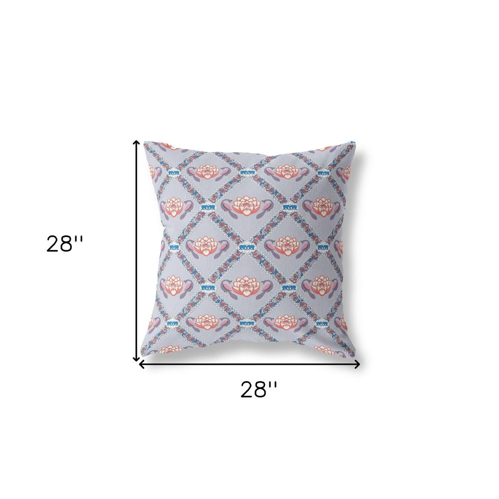 28" X 28" Gray And Blue Blown Seam Geometric Indoor Outdoor Throw Pillow. Picture 5