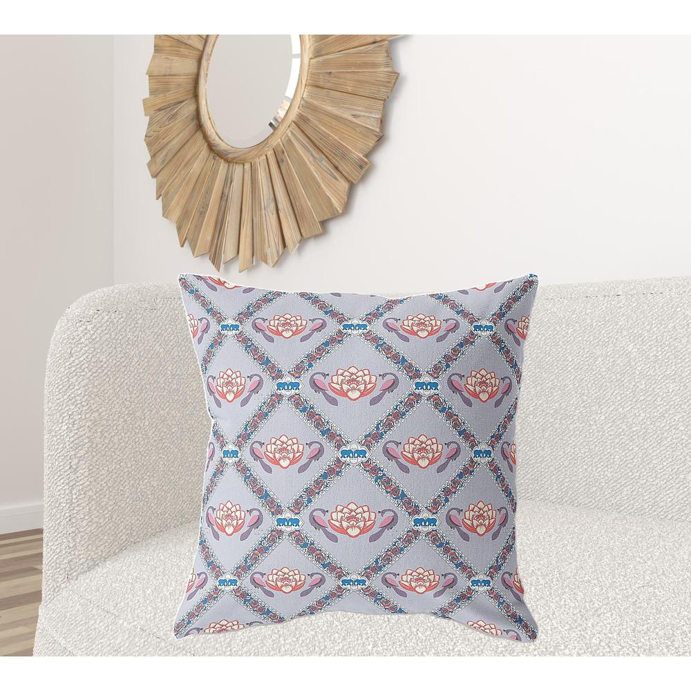 28" X 28" Gray And Blue Blown Seam Geometric Indoor Outdoor Throw Pillow. Picture 2