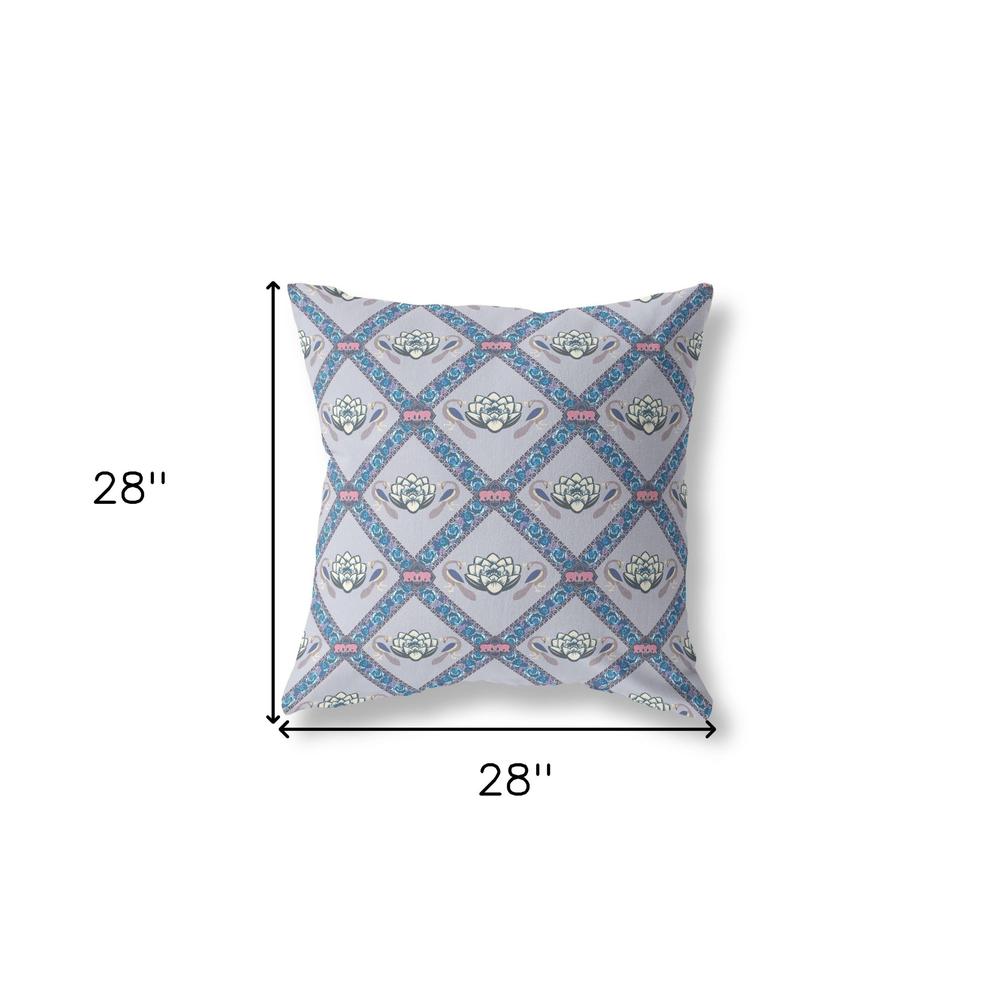 28" X 28" Gray And Pink Blown Seam Geometric Indoor Outdoor Throw Pillow. Picture 5