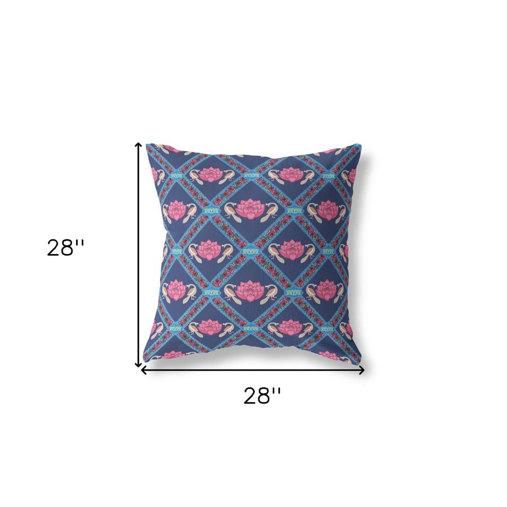 28" X 28" Indigo And Pink Blown Seam Geometric Indoor Outdoor Throw Pillow. Picture 5