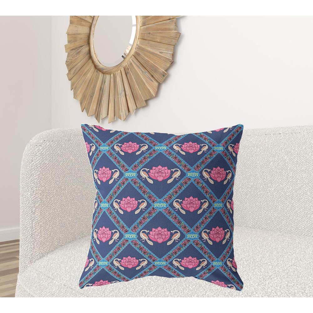 28" X 28" Indigo And Pink Blown Seam Geometric Indoor Outdoor Throw Pillow. Picture 2